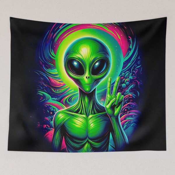 Item preview, Green Alien doing Victory Peace Hand Sign designed and sold by whitepaperbag.
