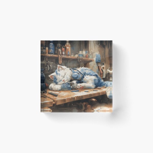 Item preview, Sleeping Cyborg Cat One Piece General Franky Inspired Water Color Painting designed and sold by AzulArtBySuazo.