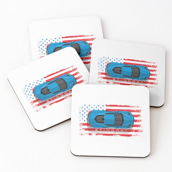 Item preview, Blue Chevy Corvette C8 American Flag Illustration designed and sold by blackdogshop.