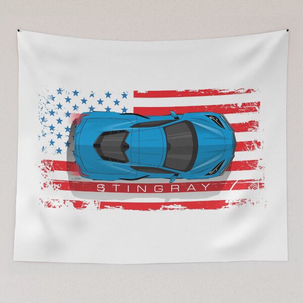 Item preview, Blue Chevy Corvette C8 American Flag Illustration designed and sold by blackdogshop.