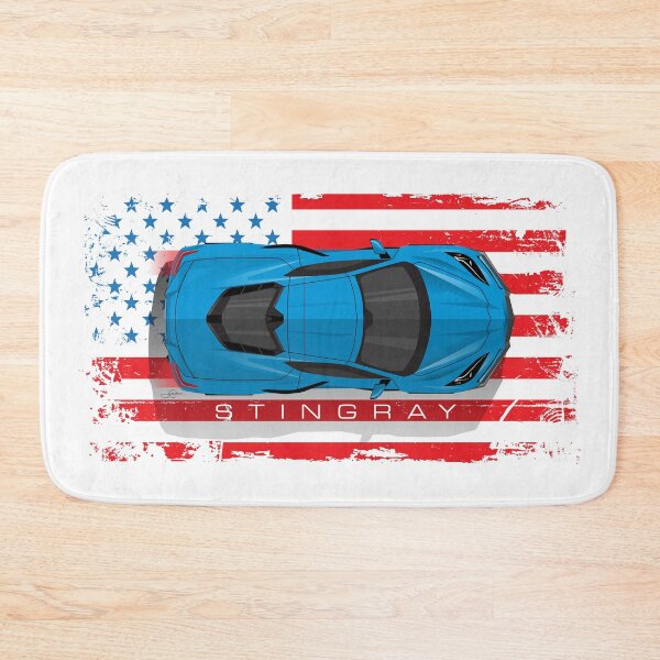 Artikelvorschau, Blaue Chevy Corvette C8 amerikanische Flaggenillustration entworfen und verkauft von blackdogshop.