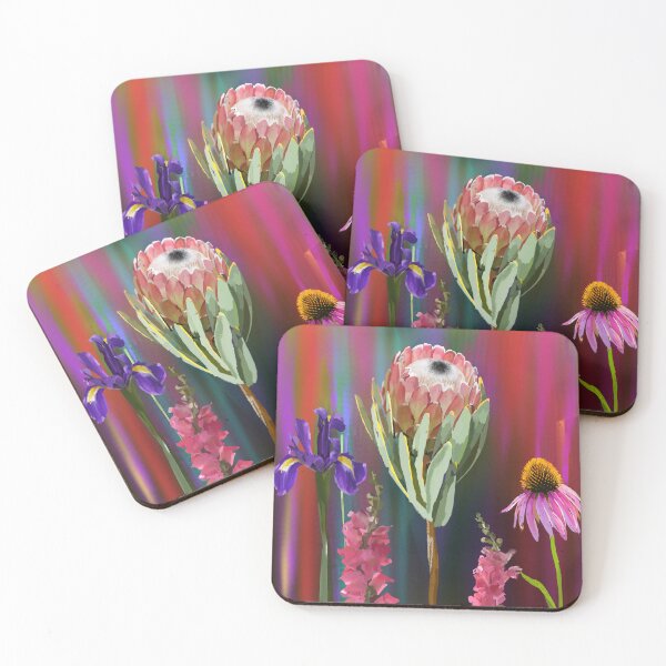 Item preview, 'Stand Tall' Protea, Snapdragon, Iris and Echinacea Flower Design on Abstract Rainbow designed and sold by Venus-in-Virgo.