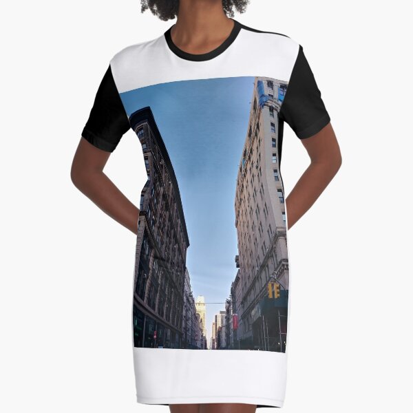 Tower block, High-rise building, Happiness, Building, Skyscraper, New York, Manhattan, Street, Pedestrians, Cars, Towers, morning, trees, subway, station, Spring, flowers, Brooklyn Graphic T-Shirt Dress