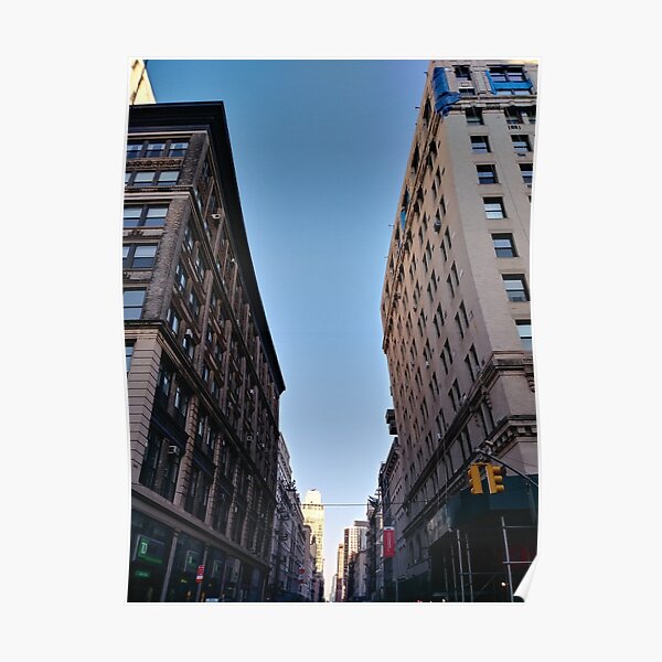 Tower block, High-rise building, Happiness, Building, Skyscraper, New York, Manhattan, Street, Pedestrians, Cars, Towers, morning, trees, subway, station, Spring, flowers, Brooklyn Poster