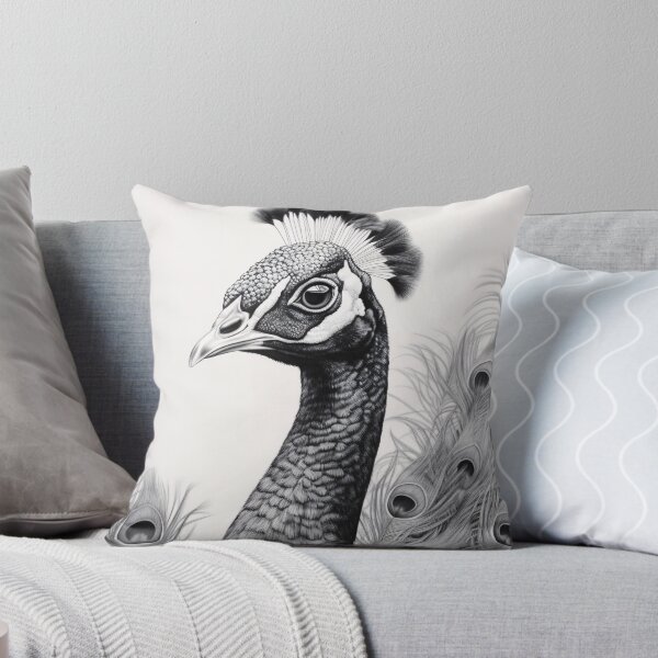Artikelvorschau, Verzierter Pfau in Schwarz und Weiß entworfen und verkauft von DeMuurdecoratie.