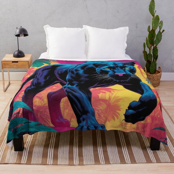 Item preview, Panther in neon colored jungle designed and sold by CreativPurpose.
