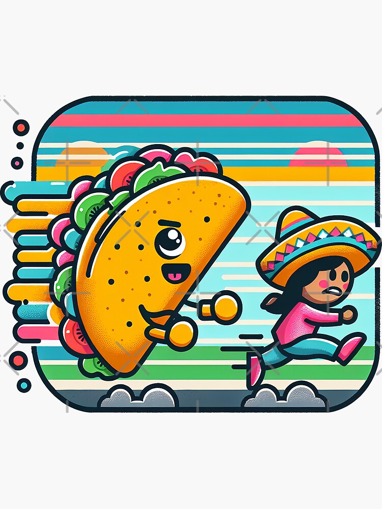 Thumbnail 3 von 3, Sticker, Running Taco Girl designt und verkauft von Kobeko.