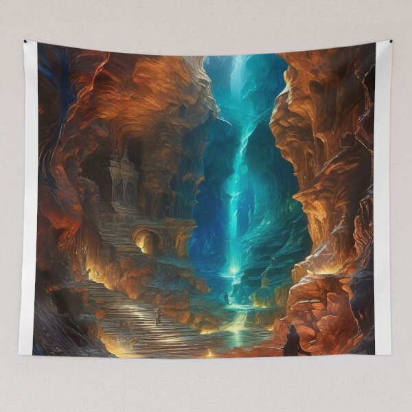 Item preview, Exploring the Cavern Waterfall - Dark Fantasy Art concept designed and sold by Delerat7.