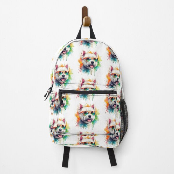 Item preview, Cute Colorful White West Highland Terrier Westie Wearing Shades Watercolor Portrait designed and sold by MaedK.