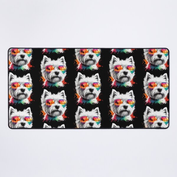 Item preview, Cute Colorful White West Highland Terrier Westie Wearing Shades Watercolor Portrait designed and sold by MaedK.