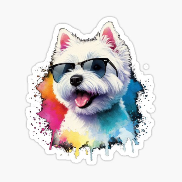 Item preview, Cute Colorful White West Highland Terrier Westie Wearing Shades Watercolor Portrait designed and sold by MaedK.