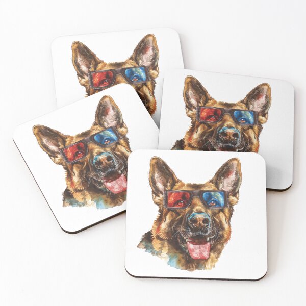 Item preview, Happy German Shepherd Wearing Old School 3-D Glasses In Watercolour Effect designed and sold by Wormy-23.