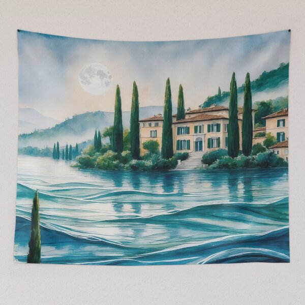 Item preview, Moonlit Serenade Over Tranquil Lake Estate designed and sold by ArtComixHaven.