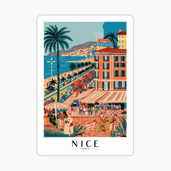 Artikel-Vorschau von Nizza, Frankreich. Lebendiges und farbenfrohes Straßenbild-Reiseplakat. Abstrakte Kunst von Carraann, designt und verkauft von Carraann .