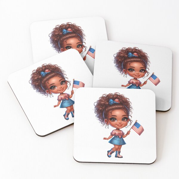 Item preview, 4Th July Afro Chibi Girl, 4Th July Afro American Chibi,  Afro Chibi Girl, Black  American Chibi Doll, Afro Chibi Doll, Independence Day Chibi Girl, Happy American Day, American Holiday.. designed and sold by gabrielakrall.