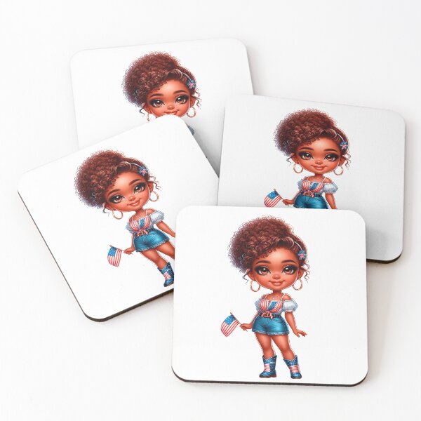 Item preview, 4Th July Black Chibi Girl, 4Th July Afro American Chibi,  Afro Chibi Girl, Black  American Chibi Doll, Afro Chibi Doll, Independence Day Chibi Girl, Happy American Day, American Holiday.. designed and sold by gabrielakrall.
