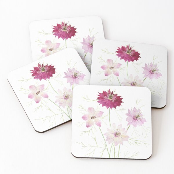 Item preview, pink magenta  nigella flowers wildflowers hand painted watercolor designed and sold by ColorandColor.