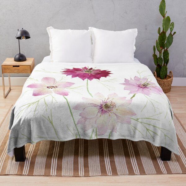 Item preview, pink magenta nigella flowers wildflowers hand painted watercolor designed and sold by ColorandColor.