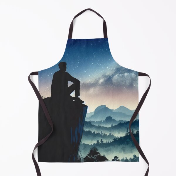 Item preview, Cosmic Solitude: Man Contemplates Starry Sky Over Mountains designed and sold by ArtComixHaven.
