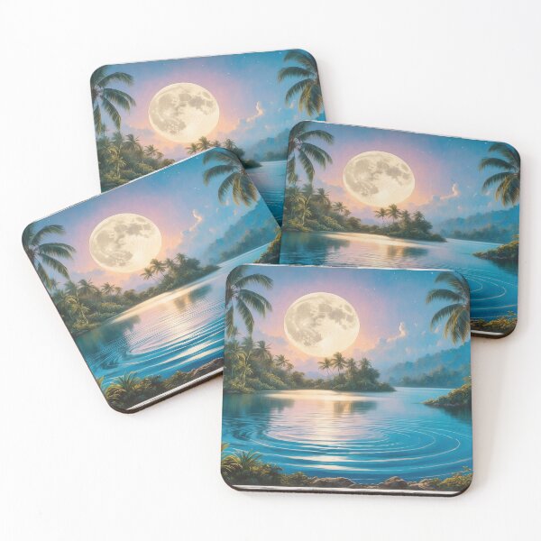 Item preview, "Tropical Paradise Under a Luminous Moonlight Radiance" designed and sold by ArtComixHaven.