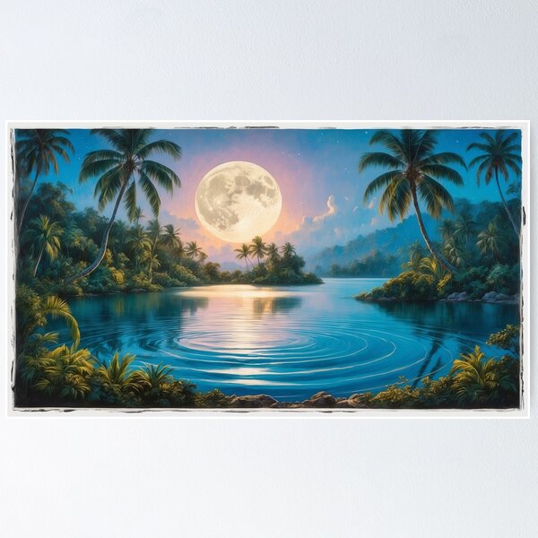 Item preview, "Tropical Paradise Under a Luminous Moonlight Radiance" designed and sold by ArtComixHaven.