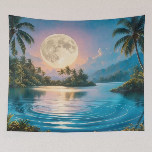 Item preview, "Tropical Paradise Under a Luminous Moonlight Radiance" designed and sold by ArtComixHaven.