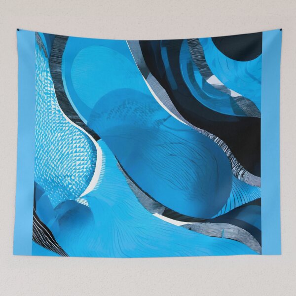 Item preview, blue fabric striped black oval shapes designed and sold by janjacbu.