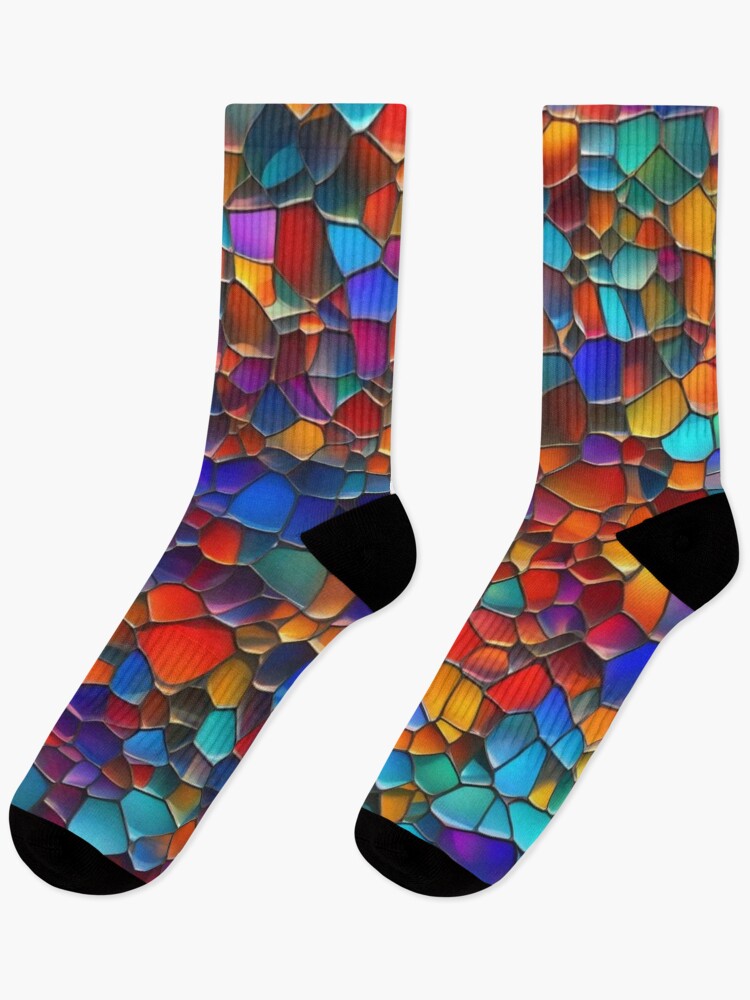Thumbnail 1 of 5, Socks, Abstract Colorful Stained Glass Pattern designed and sold by calibrit.