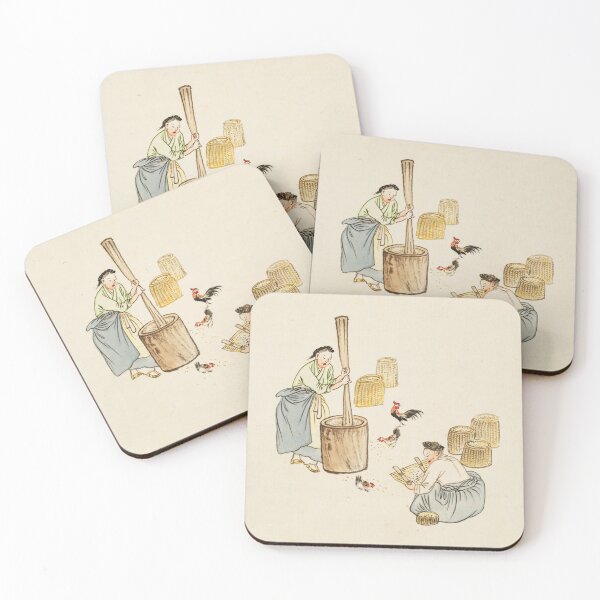 Item preview, Korean Minhwa Painting Pounding Grain Woman Traditional Korean Genre Art designed and sold by allpalgo.