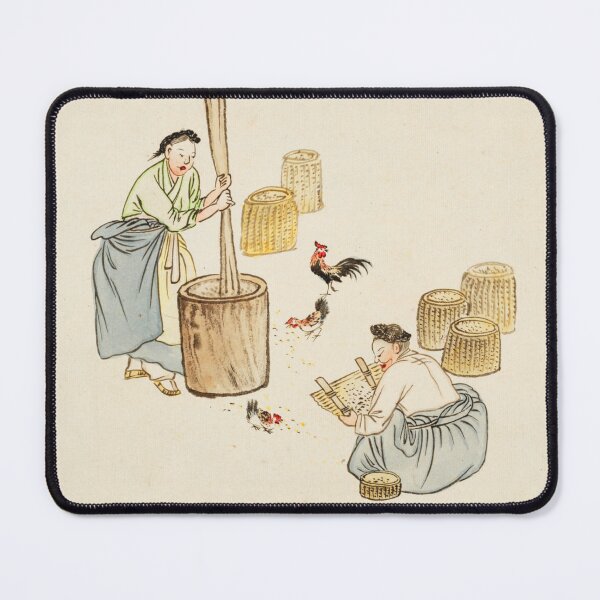 Item preview, Korean Minhwa Painting Pounding Grain Woman Traditional Korean Genre Art designed and sold by allpalgo.