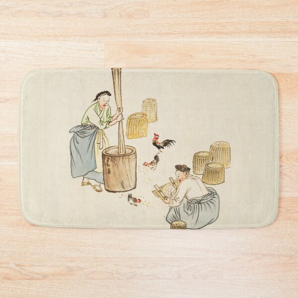 Item preview, Korean Minhwa Painting Pounding Grain Woman Traditional Korean Genre Art designed and sold by allpalgo.