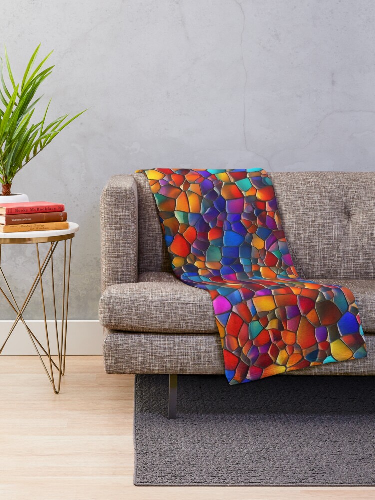 Thumbnail 2 of 6, Throw Blanket, Abstract Colorful Stained Glass Pattern designed and sold by calibrit.