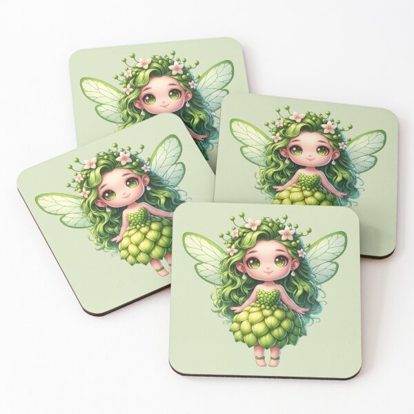 Item preview, Cute Green Fairy with Butterfly Wings Elves Manga Girl Exotic Fruits Cherimoya Tropical Nature designed and sold by Annika Shurafa.