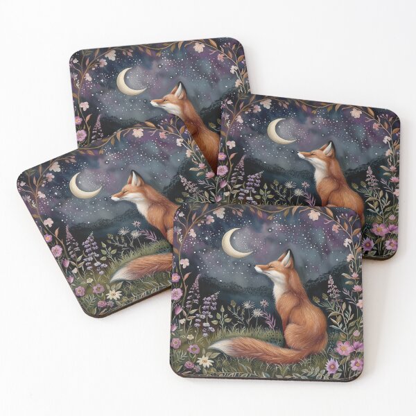 Item preview, Wild Red Fox Under the Moon in a Flower Garden designed and sold by DaisyHouse.