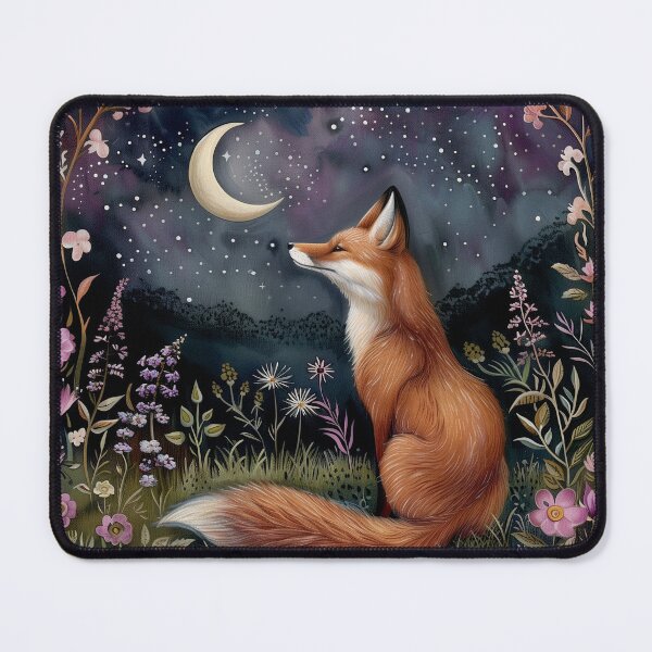 Item preview, Wild Red Fox Under the Moon in a Flower Garden designed and sold by DaisyHouse.