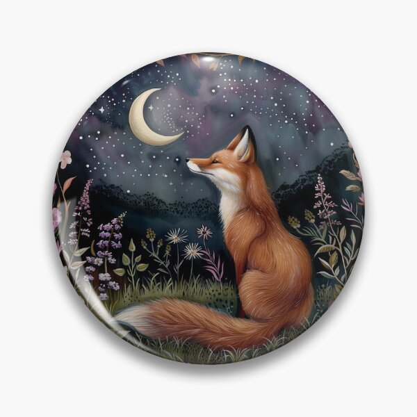 Artikelvorschau, Wilder Rotfuchs unter dem Mond in einem Blumengarten entworfen und verkauft von DaisyHouse.
