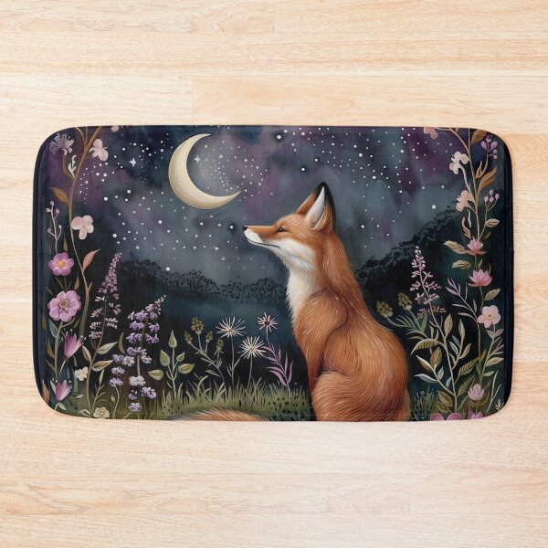 Item preview, Wild Red Fox Under the Moon in a Flower Garden designed and sold by DaisyHouse.