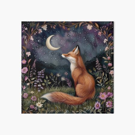 Item preview, Wild Red Fox Under the Moon in a Flower Garden designed and sold by DaisyHouse.
