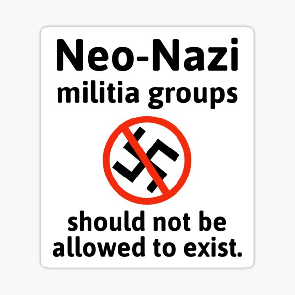 Vista previa del artículo con la obra «No se debe permitir la existencia de milicias neonazis », diseñado y vendido por Rachel the Artist .