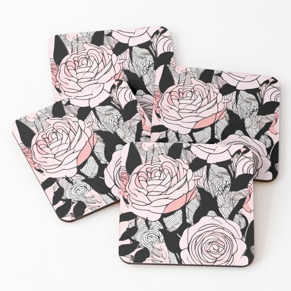 Item preview, pink roses on black striped background designed and sold by janjacbu.