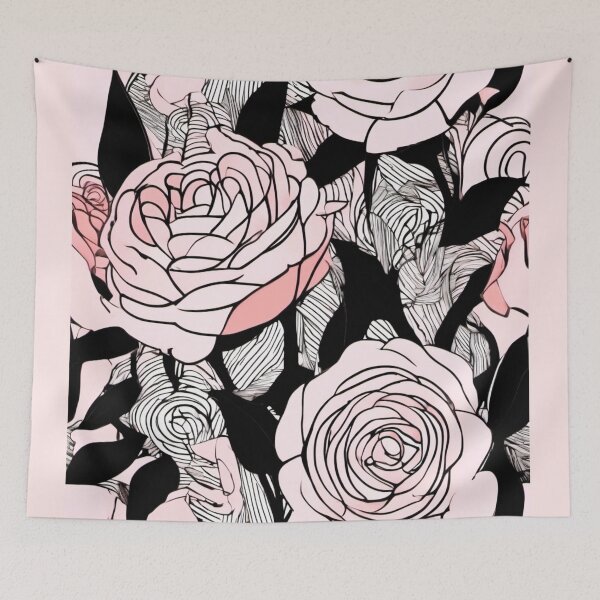 Item preview, pink roses on black striped background designed and sold by janjacbu.