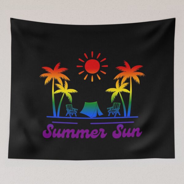 Item preview, Classic pride graphic, Beach Vibes with tent, palm trees and deck chair rainbow graphic, summer sun vibes, summer aesthetic graphic,  designed and sold by PrideBeProud.
