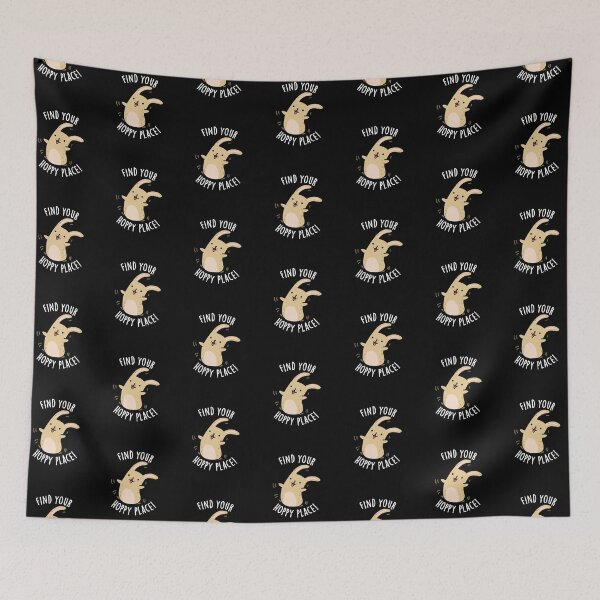 Item preview, Find Your Hoppy Place Funny Rabbit Pun (Dark BG) designed and sold by punnybone.