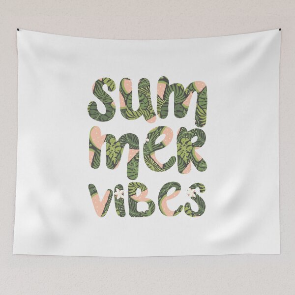 Item preview, lettering Summer vibes and tropical plants pattern designed and sold by DarianaArt.