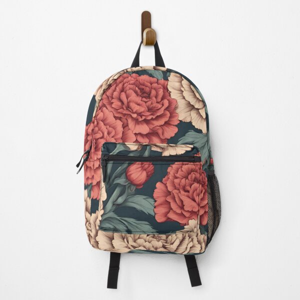 Item preview, Red and Beige Carnations Floral Design, Beige floral pattern, Flower lover, Feminine style, Boho Design, Botanical, Vintage flower patterns, Vintage flowers designed and sold by Noe Mill.