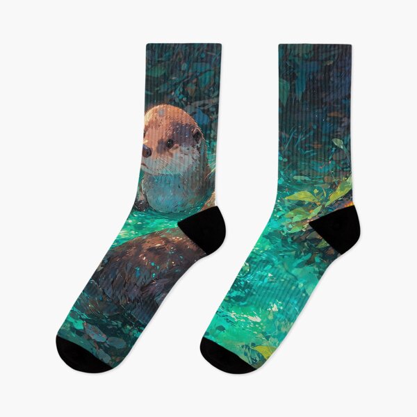 Item preview, Cute otters in pond amidst forest designed and sold by Serene Scapez.