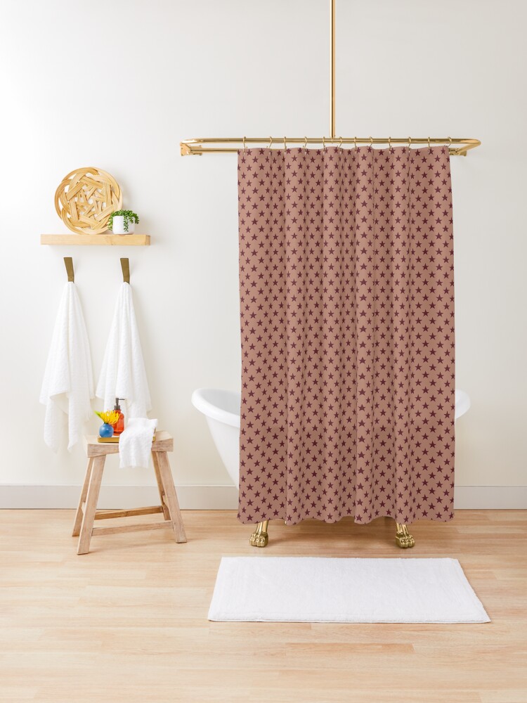 Shower Curtain, Geometric Royal Circle Cabernet Stars On Cork designed and sold by Triplicate Limited