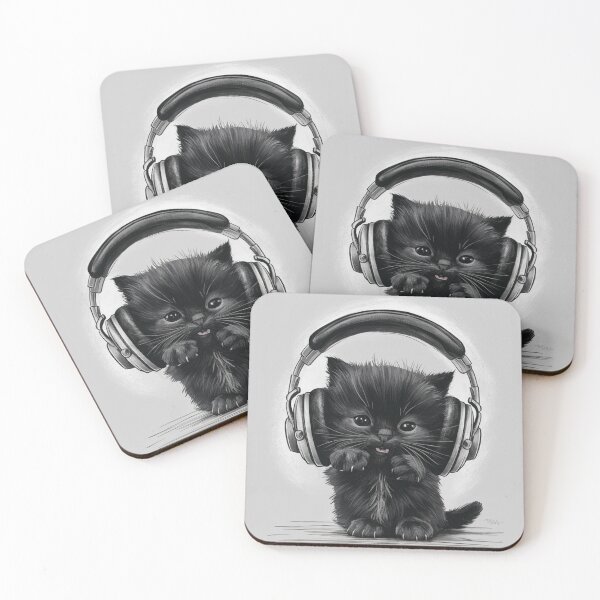 Item preview, Black Kitten With Headphones designed and sold by Patricks-Art.