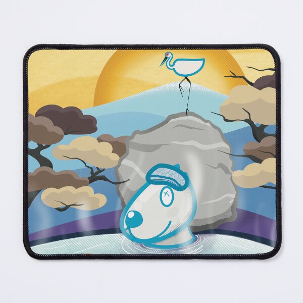 Item preview, Dog in outdoor hot spring and a Crane standing on the rock with mountain background  designed and sold by tennstudio.