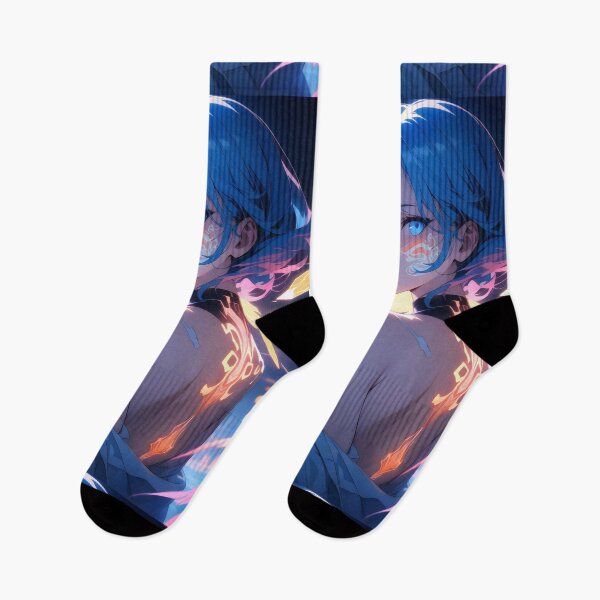 Item preview, Anime Girl with Blue Hair and Glowing Tattoos designed and sold by ByteyCreatives.